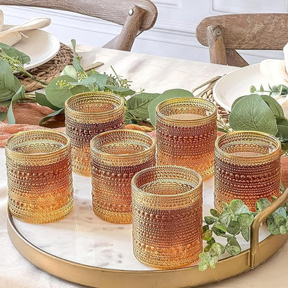 Kate Aspen Beaded Amber Drinking Glasses Set of 6-10 oz Vintage Glassware Set - Image 4
