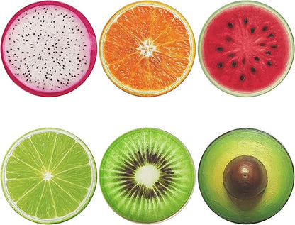 Fruit Coasters Leather Round Drink Coasters 6 Pcs Set with Holderor for Cup Drink Coffee Table Bar Home Decor