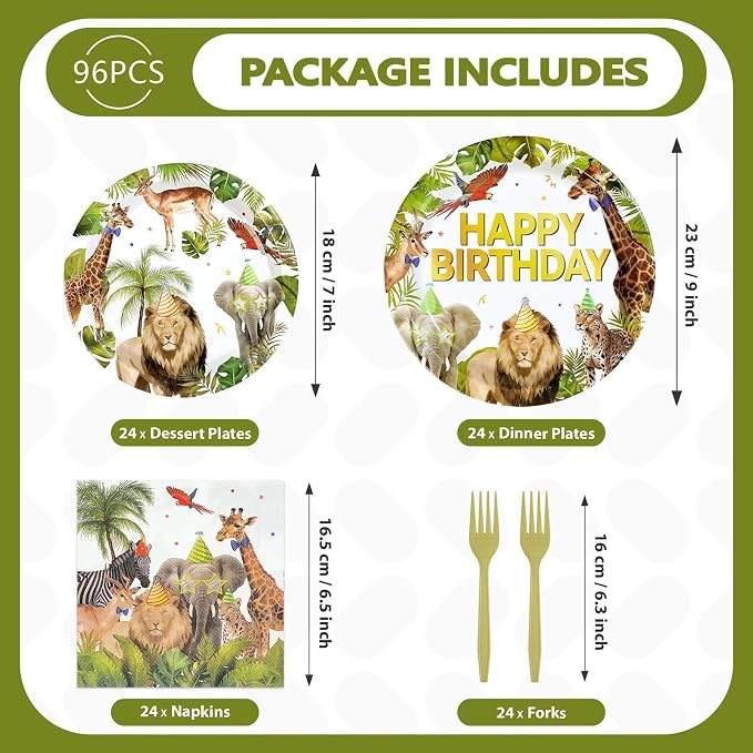 96Pcs African Safari Birthday Party Decorations, Serve 24 | Jungle Theme Plates - Image 6