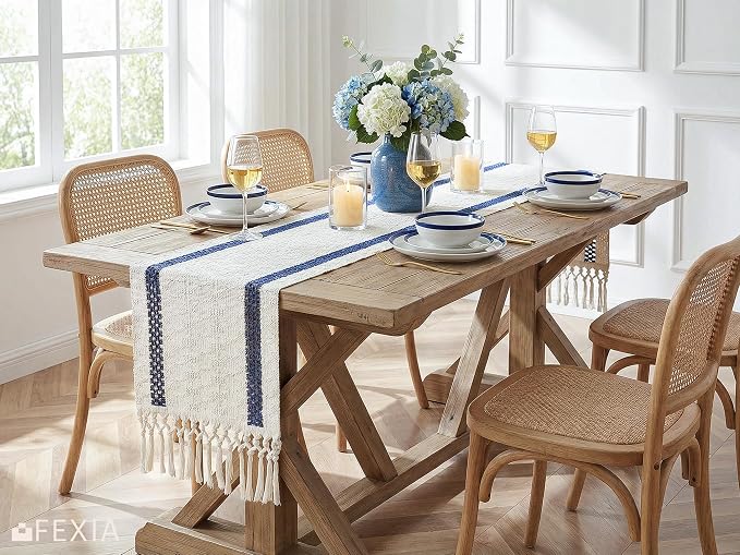 Fall Table Runner Blue for Coffe Table Home Boho Decor 12x72 Inch | 72 Inches - Image 7