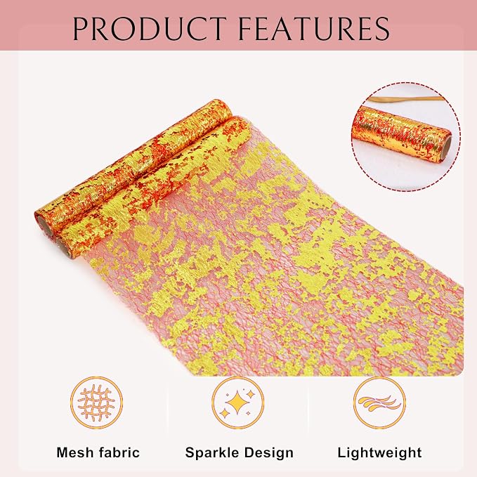Snowkingdom 2Pcs Gold Table Runner, 11×108 Inch Red and Gold Sequin Glitter - Image 2