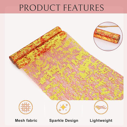 Snowkingdom 2Pcs Gold Table Runner, 11×108 Inch Red and Gold Sequin Glitter - Image 2