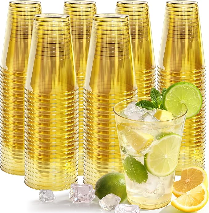 Glowserve 200 Pack 12 oz Gold Disposable Plastic Cups Cocktail Glasses | Cold by glowserve