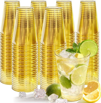 Glowserve 200 Pack 12 oz Gold Disposable Plastic Cups Cocktail Glasses | Cold by glowserve