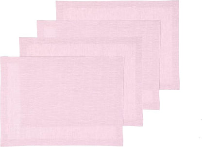 Solino Home Linen Placemats Set of 4 - Bubblegum Pink Placemats 14 x 19 Inch - 100% Pure Linen Table Mats for Valentines, Spring, Easter - Athena