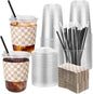 50 Sets 16 Oz Clear Plastic Coffee Cups by Ovveroche