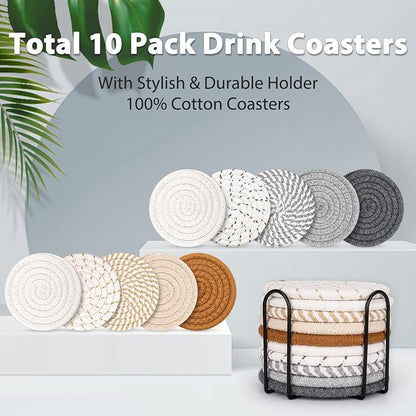 10 Style Drink Coasters with Holder, Absorbent Coasters - Image 2