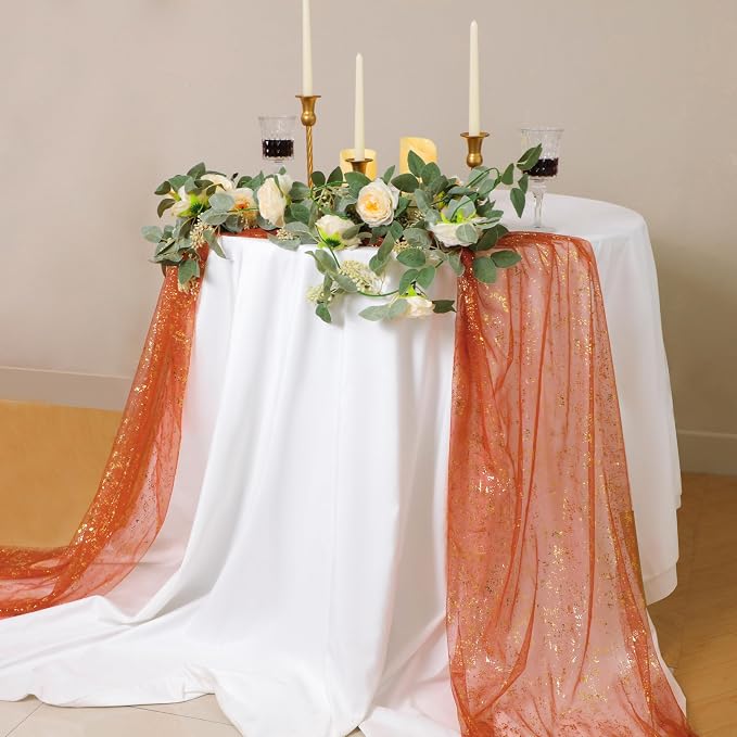 Snowkingdom 10 FT Fall Thanksgiving Table Runner Terracotta Gold Table Runner - Image 3