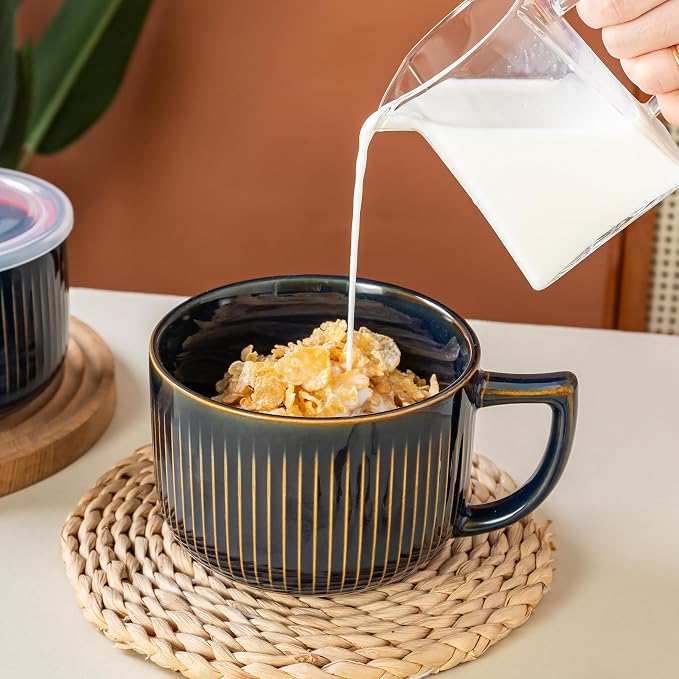 38oz Ceramic Soup Bowls with Handle & Lid, Large Soup Mugs, Microwave & - Image 2