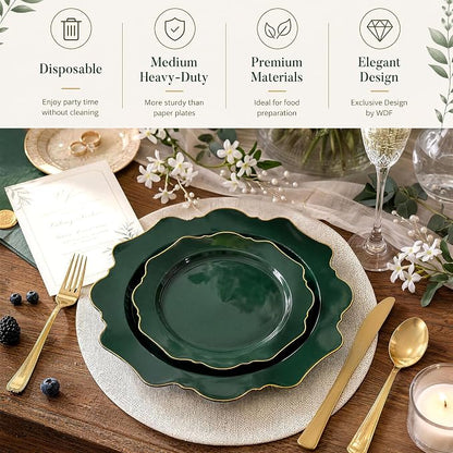 50PCS Green Plastic Plates Fancy Green Disposable Plates - Image 3