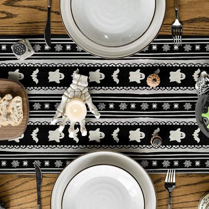 Artoid Mode 210 GSM Halloween Table Runner 13x72 Inch Home Party Decor | Black - Image 3