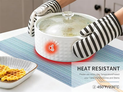 HeloHo Blue Placemats Set of 8,Vinyl Table Place Mats Stain Resistant Foldable Placemats Washable Wipeable Placemat for Kitchen Dining Table Decoration Indoor Outdoor.