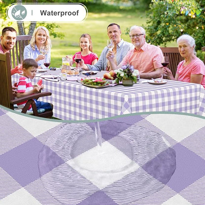 misaya Rectangle Waterproof Vinyl Table Cloth, Buffalo Flannel Backed Tablecloth, Wipeable Plastic Table Cover for Dinner, Kitchen, Outdoor (54" x 78", Lavender and White)