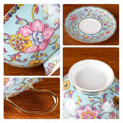 KAMMAK Tea Cups and Saucers Set of 2, Porcelain Coffee Cups, JBE021 | Stackable - Image 6