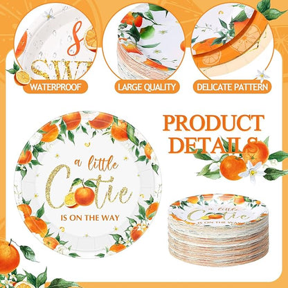 60 Pcs 7 Inch Little Cutie Paper Plates Orange Baby Shower Plates Decorations Fruit Orange Citrus Baby Shower Tableware a Little Cutie Is on the Way Party Supplies for Fruit Birthday Party