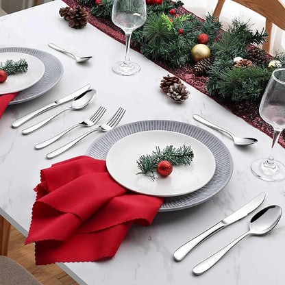 Onader 65 Piece Heavy Duty Silverware Set with Serving Pieces, Stainless Steel Cutlery Flatware Set for 12