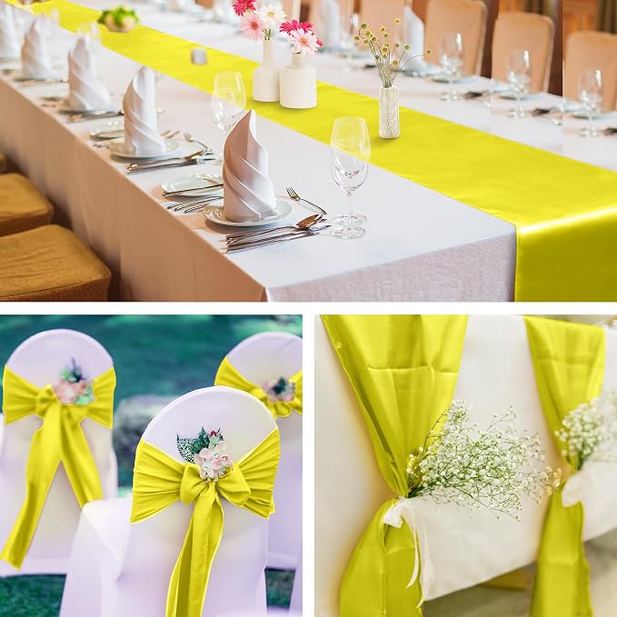 Aneco 12 Pack Satin Table Runner 12 x 108 Inch Yellow Long Wedding Satin Silk - Image 6