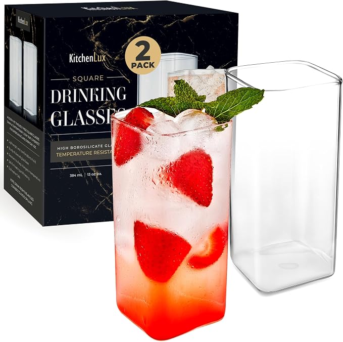 Kitchen Lux Square Drinking Glasses Set of 2 by KitchenLux