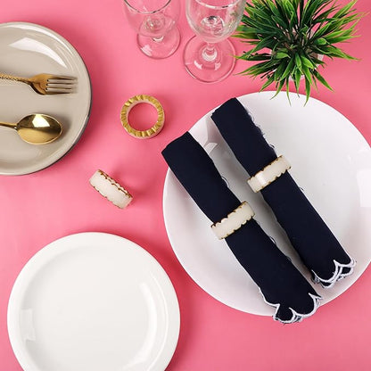 CLEENTABLE Epoxy Resin Napkin Rings Set of 12 - Rustic Napkin Holders for Dining Tableware, Dinning Table, Everyday, Wedding, Anniversary Festival Thanksgiving Party of Table Setting (Black White)