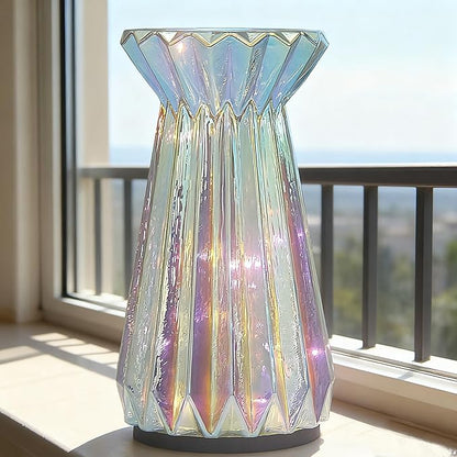 Home Decor, Mercury Glass Pillar Candle Pedestal Holders with Led Lights, Lighted up Candle Holder for Pillar Candle, Candlestick Holders with Timer for Wedding Home Dining Table Xmas (Colorful)