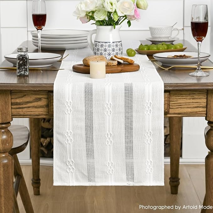 Artoid Mode White Farmhouse Embroidered Hollow Table Runner, Seasonal Kitchen - Image 2