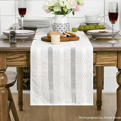 Artoid Mode White Farmhouse Embroidered Hollow Table Runner, Seasonal Kitchen - Image 2