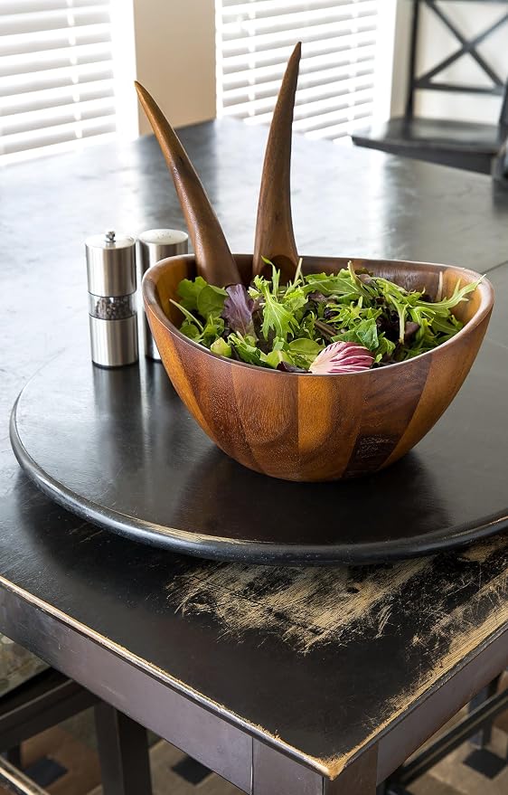 nambe Gourmet Harmony 3 Piece Wooden Salad Bowl Set | Big 12-Inch Salad Bowl - Image 8