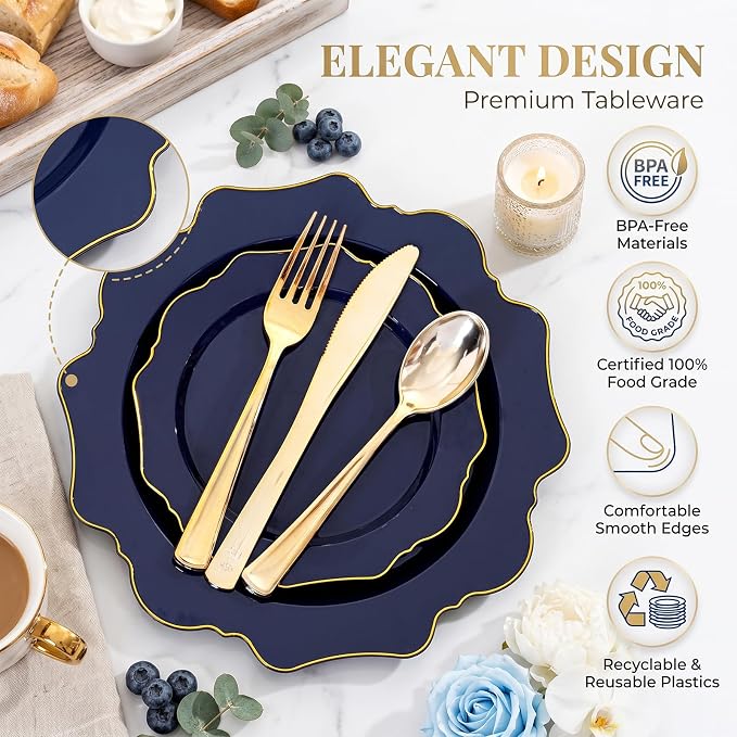 50PCS Navy Blue Disposable Plates Fancy Blue Plates - Image 3