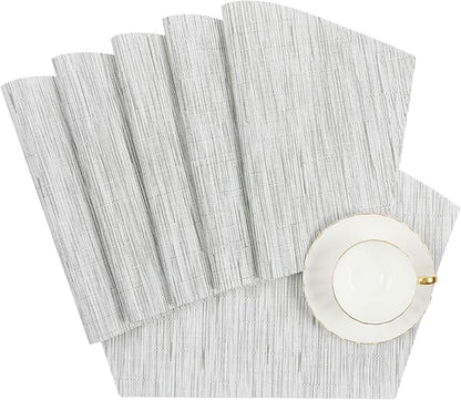 SHACOS Round Table Placemats Set of 7 Wedge Shaped Place Mat with Round Centerpiece Mat Heat Resistant Table Mats Washable (7, Gray White)