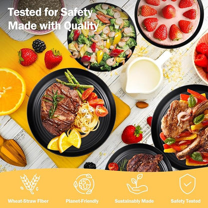 LIYH 24 Pcs Black Wheat Straw Dinnerware Sets, Unbreakable Plates and Bowls Set Plastic Dinnerware Set Include Wheat Straw Plates, Bowls, Cups, Dishes for Kitchen& Camping