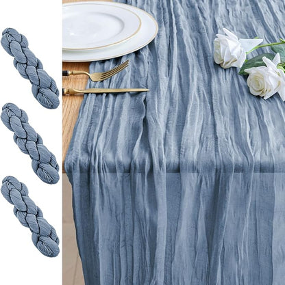 Cheesecloth Table Runner 10FT 3Pcs Dusty Blue Boho Gauze Runners | Cheese Cloth by Xiomot
