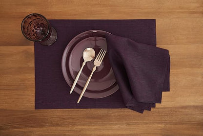 Solino Home Linen Cloth Napkins Set of 4-100% Pure Linen Chambray Burgundy Dinner Napkins 20 x 20 Inch for Valentines, Winter - Athena, Handcrafted and Machine Washable