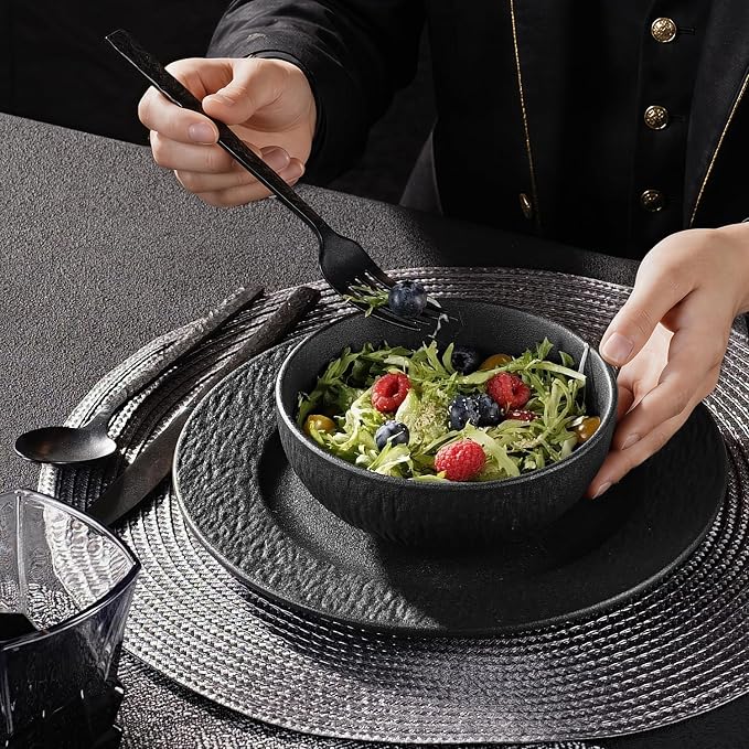 Black Dinnerware Sets, 18-Piece plates and bowls sets, Matte Marble | Premium - Image 6