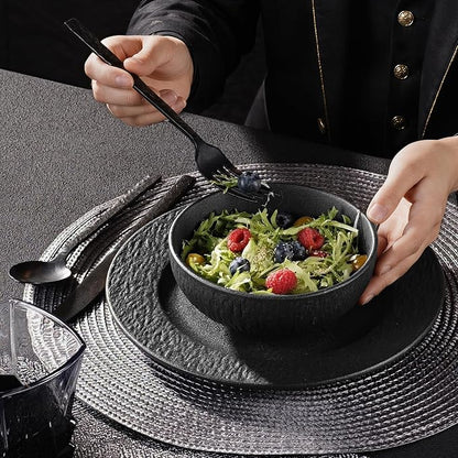 Black Dinnerware Sets, 12-Piece plates and bowls sets, Matte Marble | Premium - Image 5