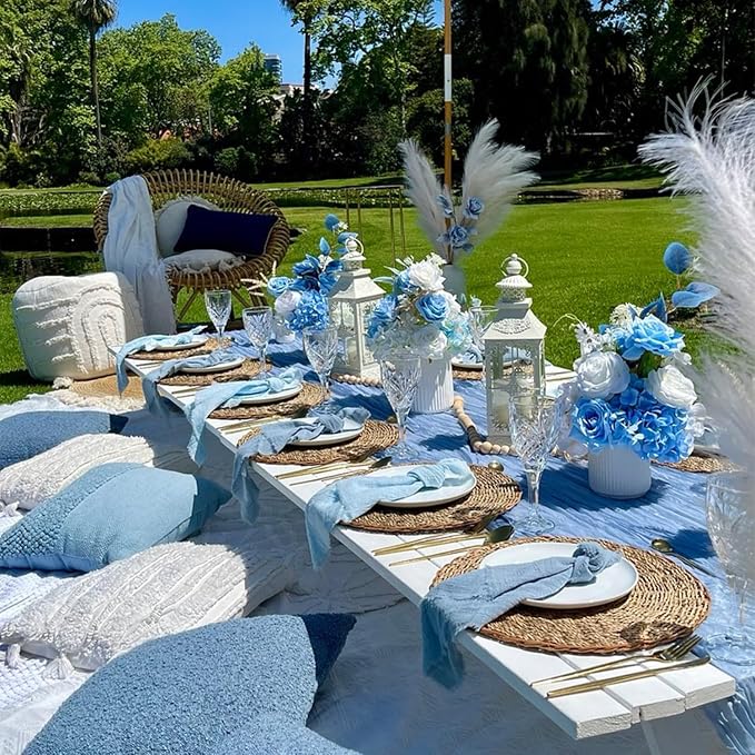 6 Packs Dusty Blue Cheesecloth Table Runner 35x120 Inch, 10FT Semi Sheer Boho - Image 3