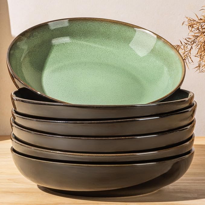 LERATIO 9.0" Ceramic Pasta Bowls Set of 6, 38oz Large Stoneware Bowls Set | by LeRatio