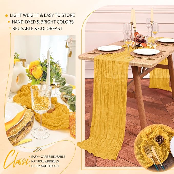 30 Pack Cheesecloth Table Runner 10FT Gold Table Runner Boho Gauze Cheese Cloth - Image 5