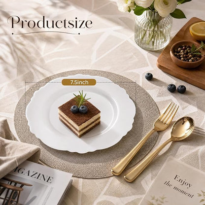 60pcs White Plastic Dessert Plates -7.5inch Baroque White Disposable - Image 6