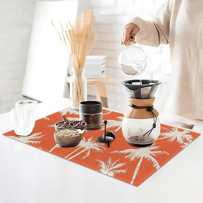 Placemats12x18 Inch,Tropical Tree Placemats,Palm Trees Kitchen Dining Coffee Table Mats Set of 6 for Home Indoor Outdoor Party