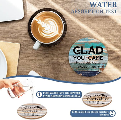 6 PCS Sarcastic Absorbent Cork Coasters for Drinks,Farmhouse Bar for Drinks with Holder,Funny Coasters to Protect Your Coffee Table,Gift for New Home Housewarming Bar Decor