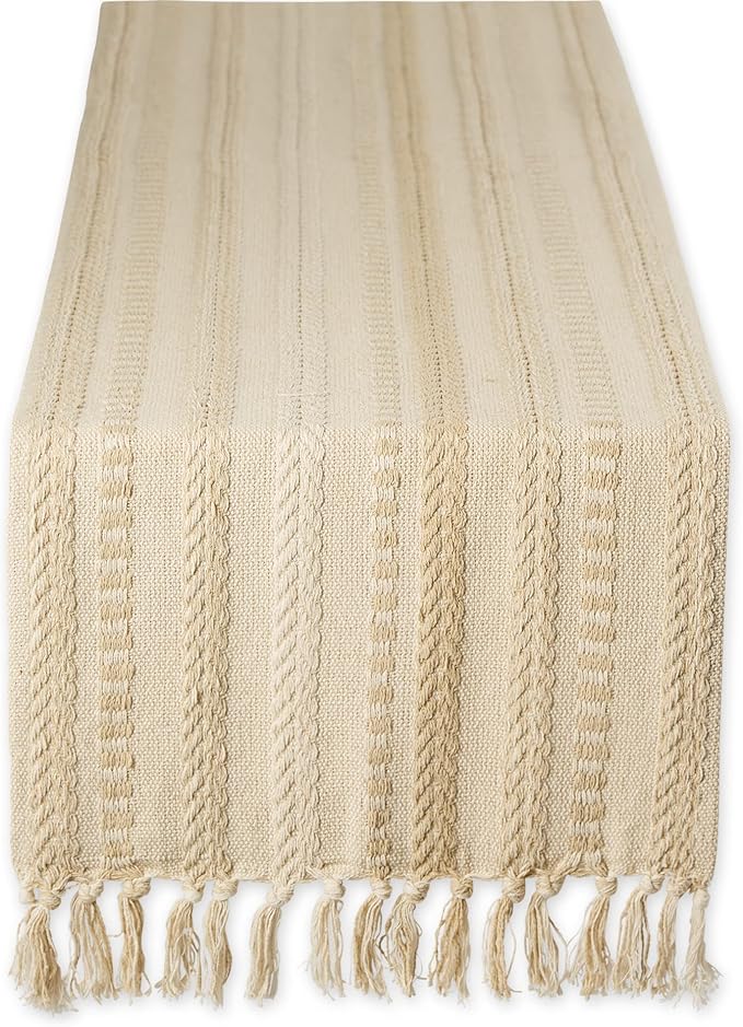DII Farmhouse Braided Stripe Table Runner Collection, Vintage Linen by DII