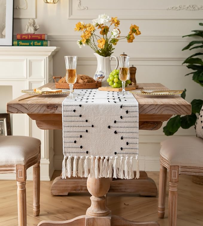 Boho Table Runner 13 x 72 Inch Long Natural Cotton Woven Runner - Image 6