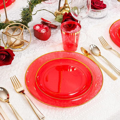 LIYH 180 Pcs Clear Red Plastic Plates Disposable - Image 4