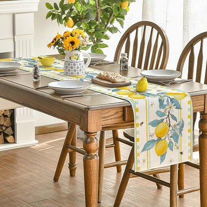 Artoid Mode Light Blue Lemon Tree Flower Bee Summer Table Runner, Seasonal - Image 4