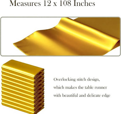 10 Pack Gold Table Runners 12 X 108 Inches Wedding Golden Satin Table Runner - Image 2