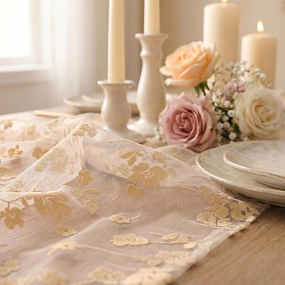 Artoid Mode Pink Gauze Flocking Flowers Table Runner 10FT, Spring Sheer Dining - Image 6