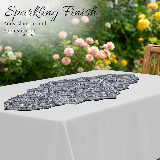 Beaded Table Runner 13 x 36 Inch, Handmade Glass Bead Table Runner - Image 9
