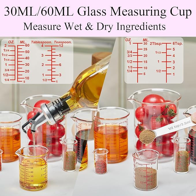 Ackers 7-Piece Glass Measuring Cup Set, Borosilicate Beaker Style Nesting - Image 5