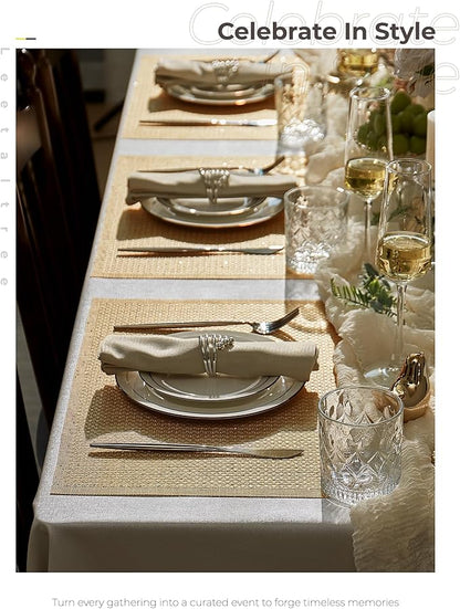 Leetaltree Luxury Gold Sequin Placemats Set of 8 - Waterproof Washable for Wedding, Anniversary, Daily Use - Sparkling Table Decor - Hand-Cut