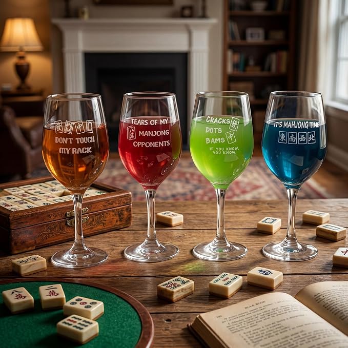 Qinyoung 4 Pcs 10 oz Mahjong Cups Wine Glass Mahjong Accessories and Gifts - Image 5